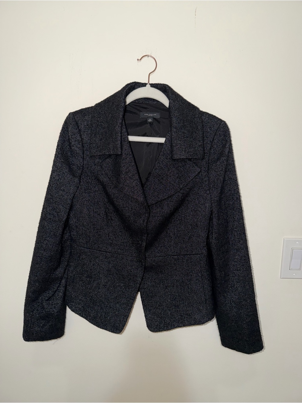 Ann Taylor Wool-Blend Tailored Blazer Jacket - Dark Gray